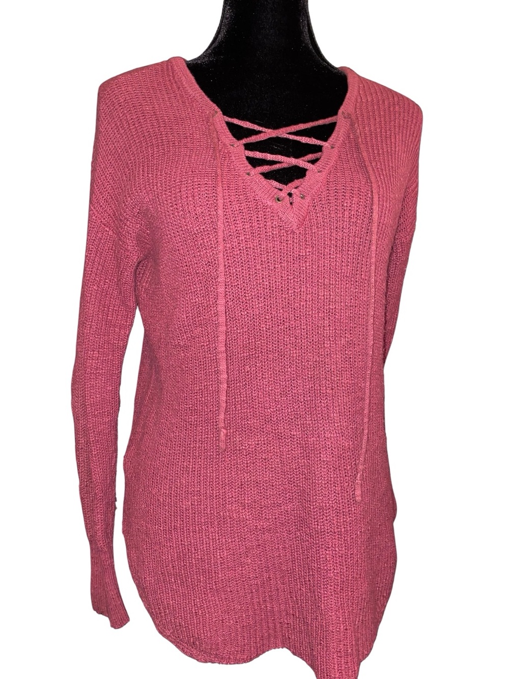 American Eagle Outfitters V-Neck Lace-Up Sweater - Burgundy